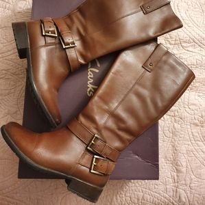 Clark's plaza steer cognac riding boots